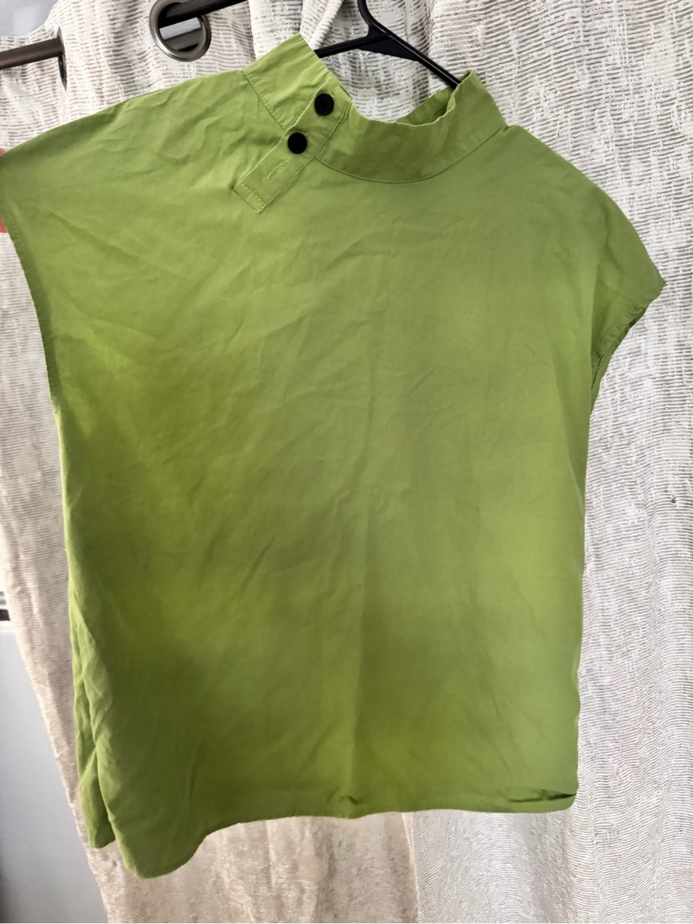 Green Mock Neck Button Accent Top